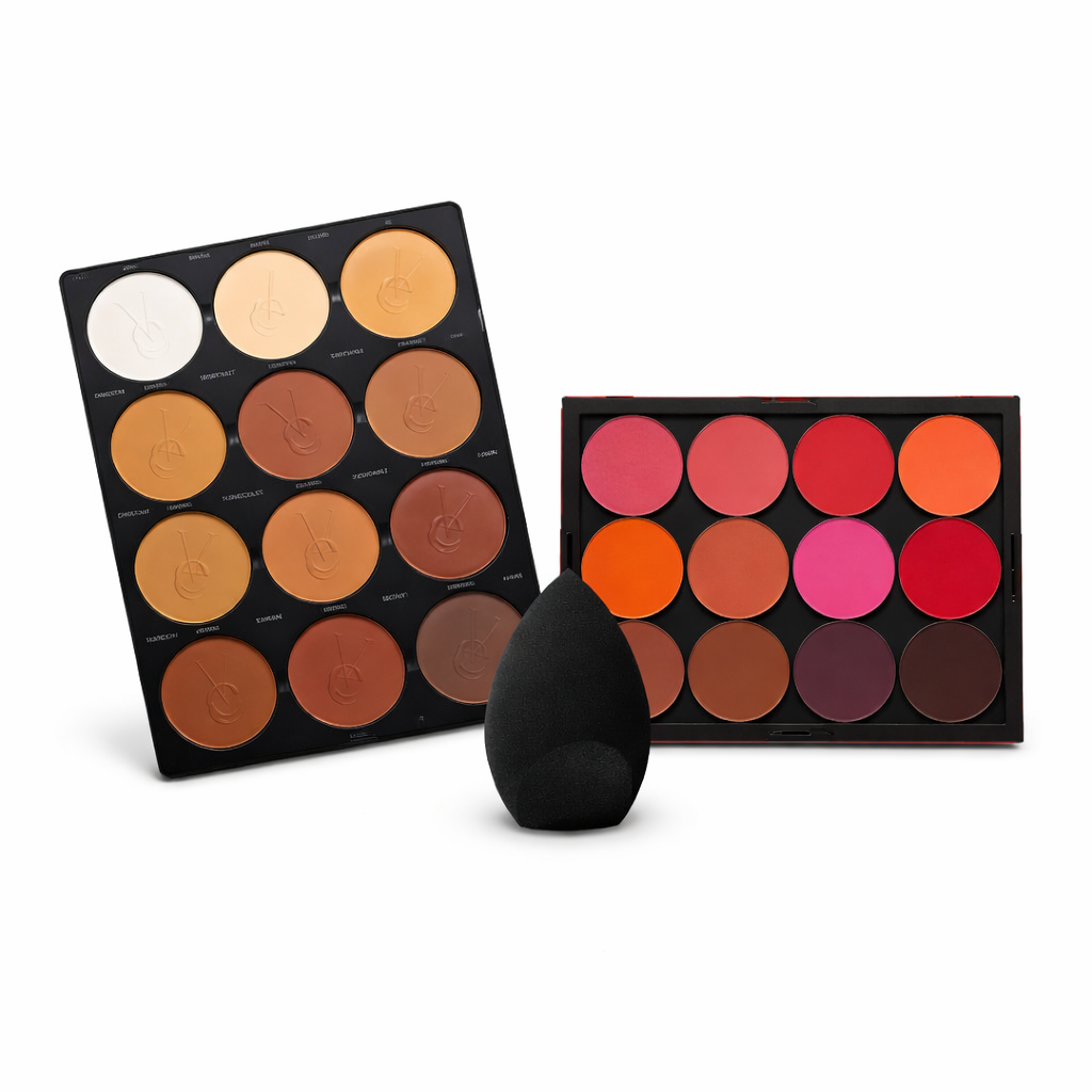 OB BABE ESSENTIAL BUNDLE - VEE BEAUTY 12 IN 1 POWDER, BLUSH PALETTE AND BEAUTY BLENDER