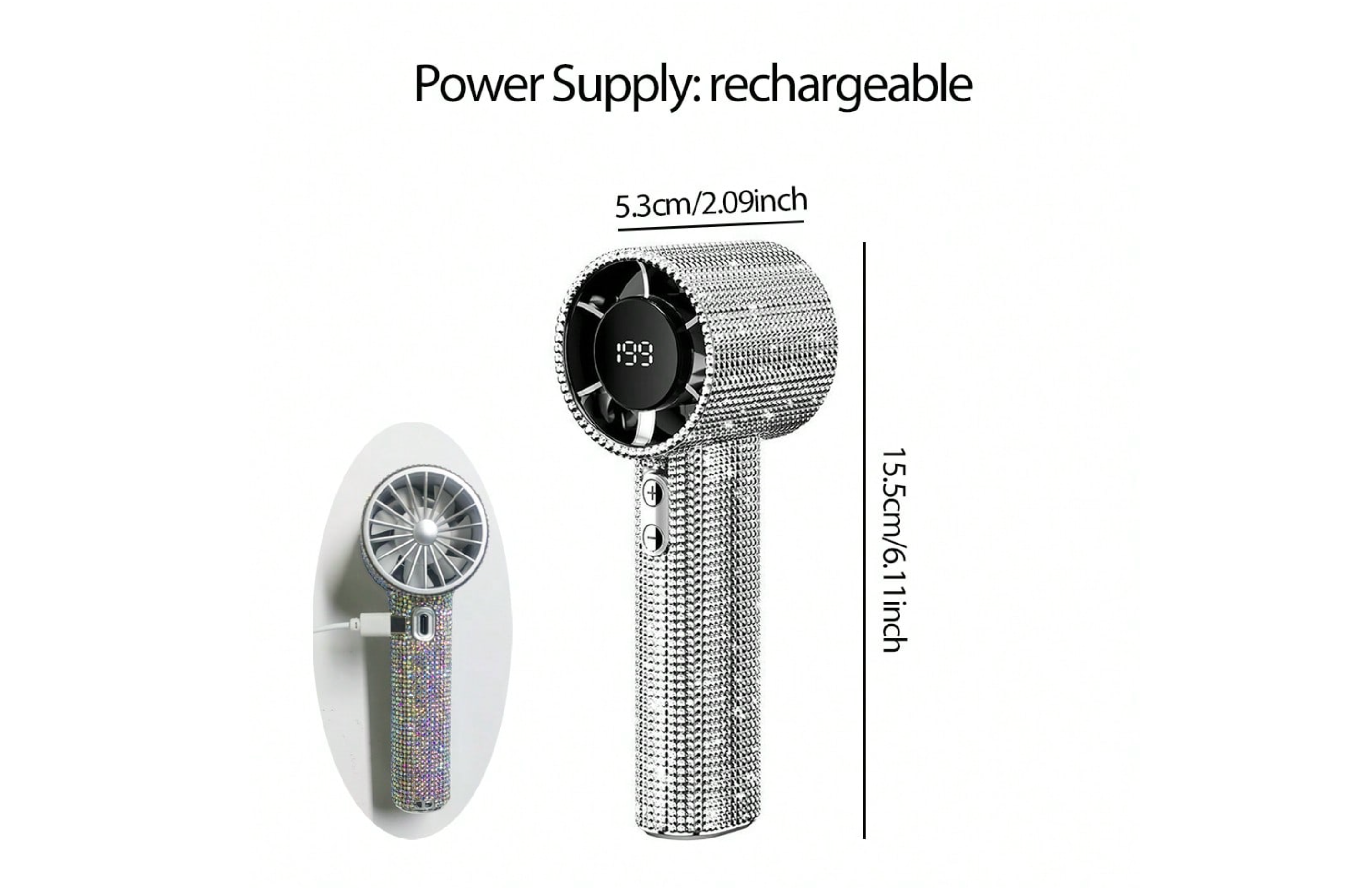 Luxury Crystal Rechargeable Handheld Fan
