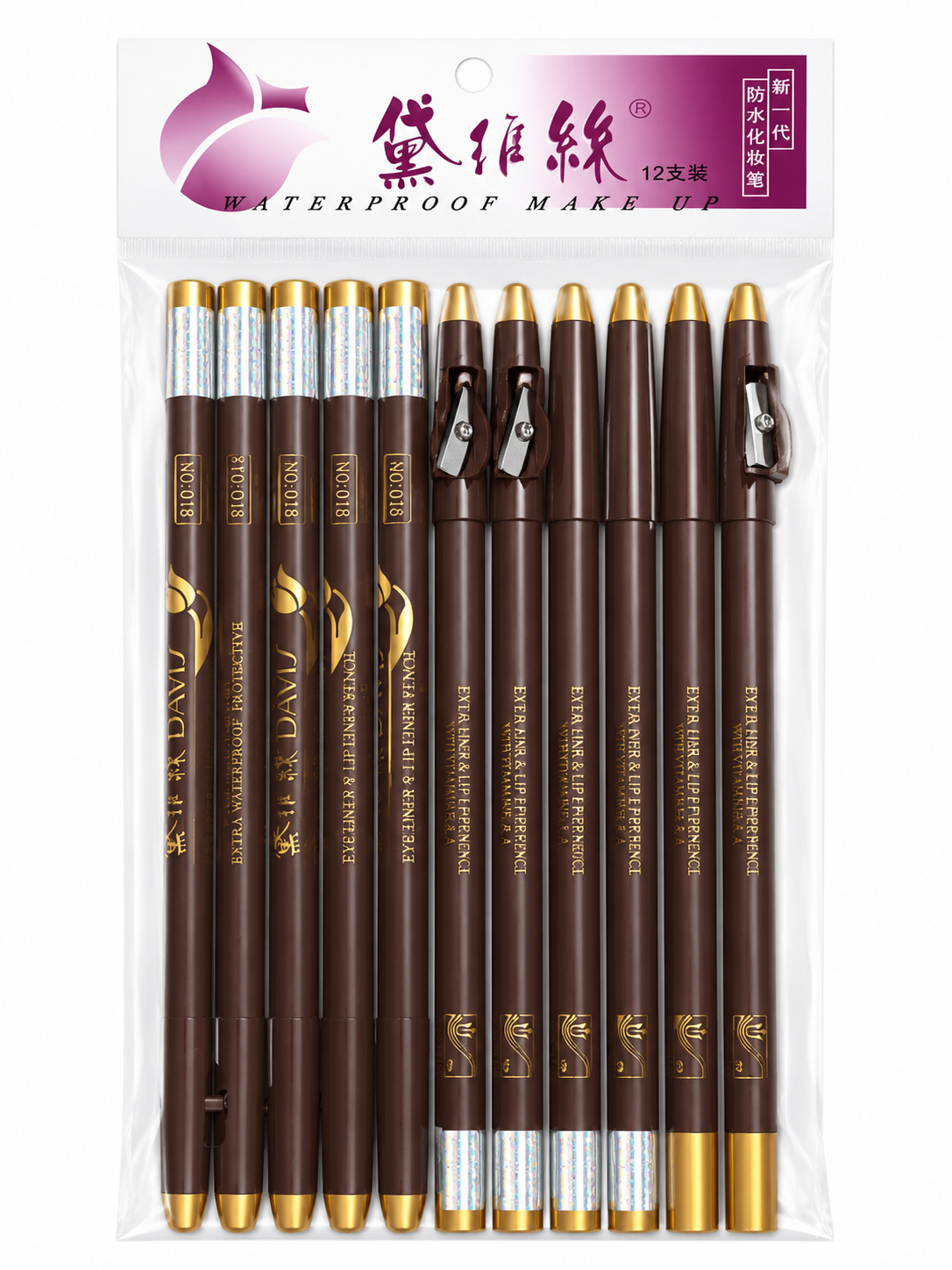 Davis Waterproof Brow Pencil Pack (1 -12 Pieces) – Dark Brown